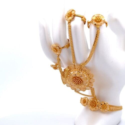 Floral Majesty Gold Haath Phool - Left Side View | Alfa Jewellers