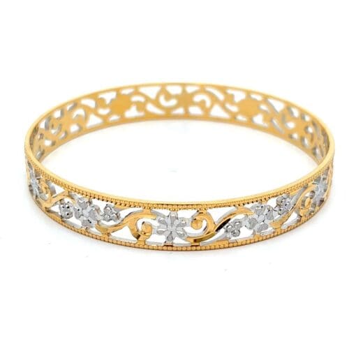 Floral Tapestry Gold Hollow Bangle - Side View | Alfa Jewellers