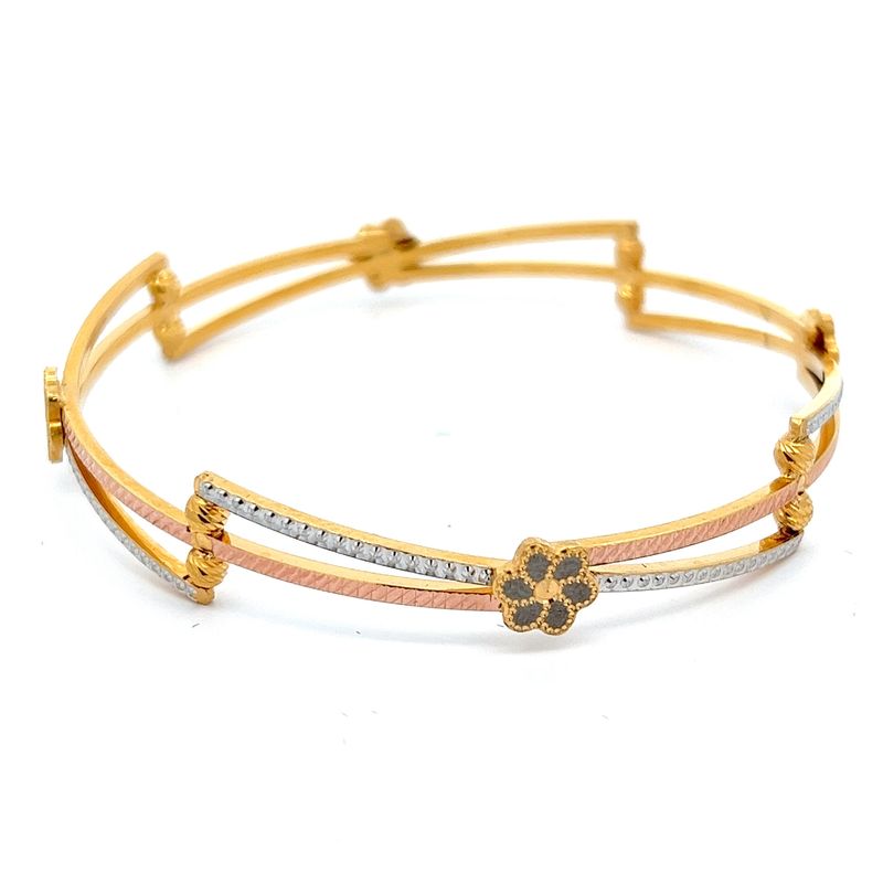 Enchanted Bloom Gold Light Weight Bangle | Alfa Jewellers