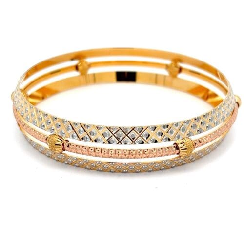 Threefold Radiance Gold Light Weight Bangle - Front View | Alfa Jewellers