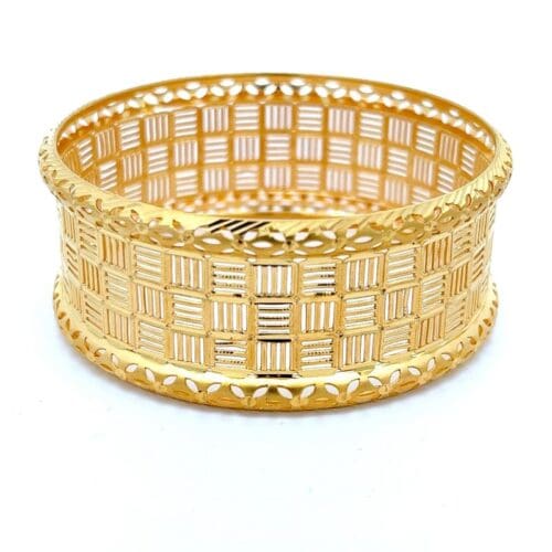 Glistening Serenade Gold Hollow Bangle - Front View | Alfa Jewellers