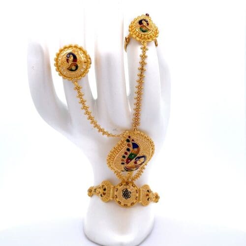 Peacock Symphony Gold Haath Phool | Alfa Jewellers