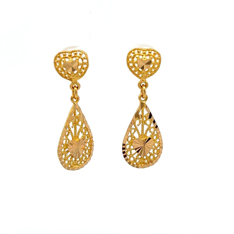 Heartfelt Teardrops Gold Drop Earrings | Alfa Jewellers