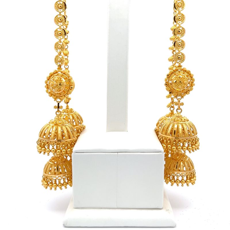 Ethereal Cascade Gold Jhumka Earrings | Alfa Jewellers