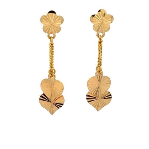 Floral Fantasia Heart Gold Dangle Earrings | Alfa Jewellers