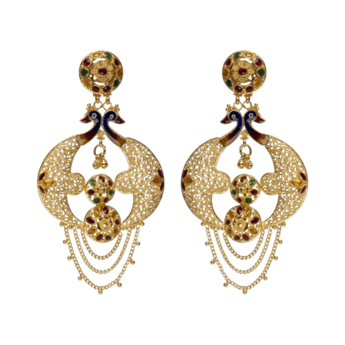 Opulent Peacock Gold Dangle Earrings | Alfa Jewellers