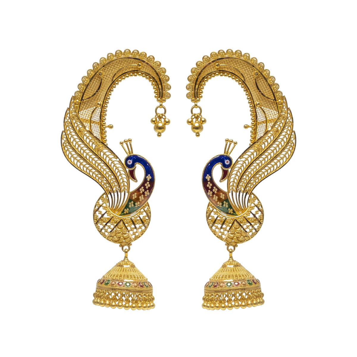 Peacock Delight Gold Clip-On Earrings | Alfa Jewellers